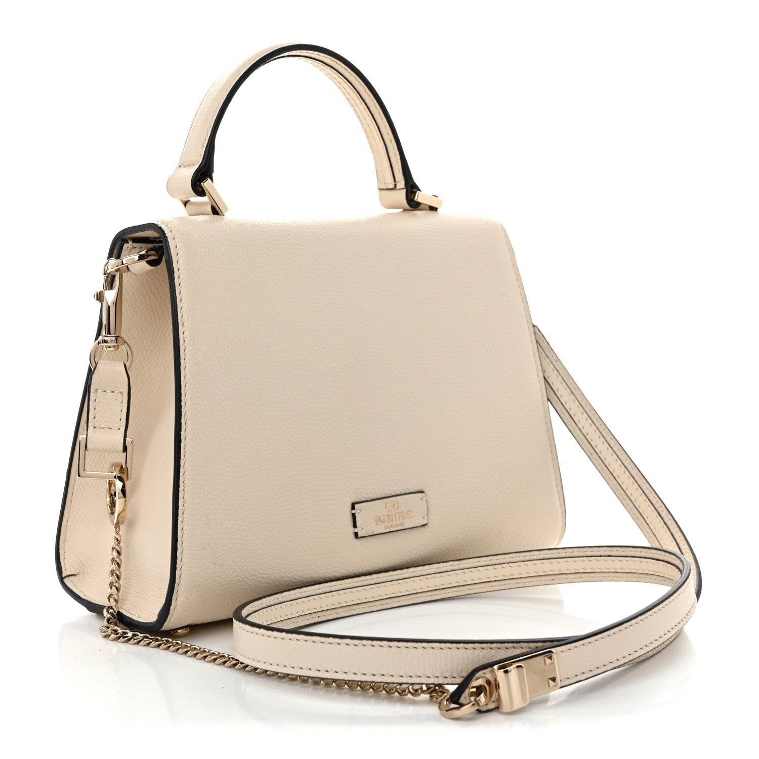 Grainy Calfskin Swarovski Crystal Embellished Small VSling Top Handle Bag Light Ivory