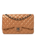 Metallic Caviar Quilted Jumbo Double Flap Copper