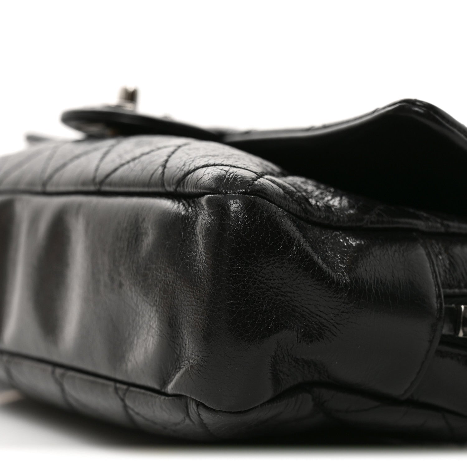 Glazed Calfskin Quilted Medium Duo Color Flap Black