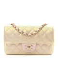 Iridescent Lambskin Quilted Mini Rectangular Flap Ivory