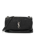 Calfskin Crocodile Embossed Medium West Hollywood Monogram Fold-Over Black