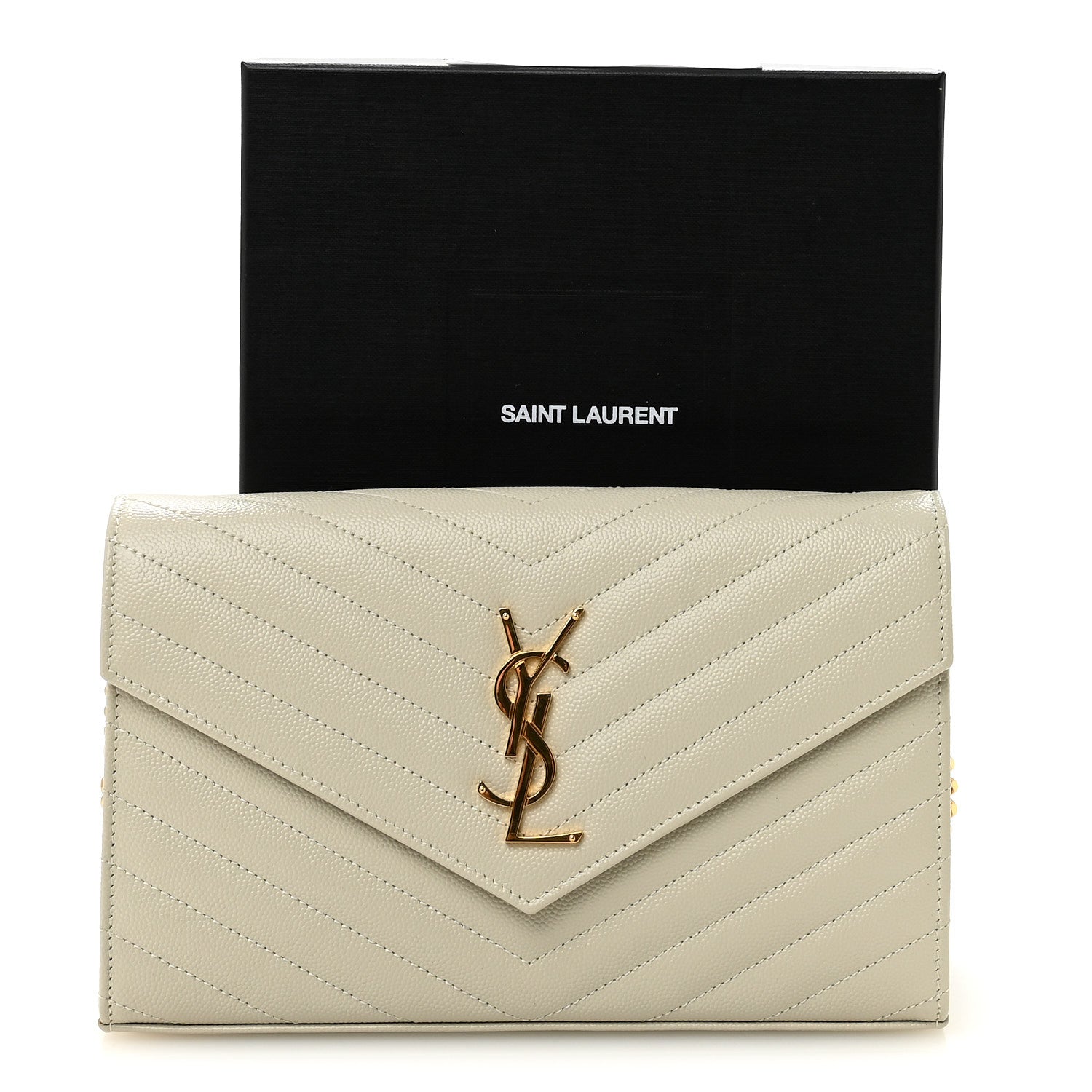 Grain De Poudre Matelasse Chevron Monogram Chain Wallet Crema Soft
