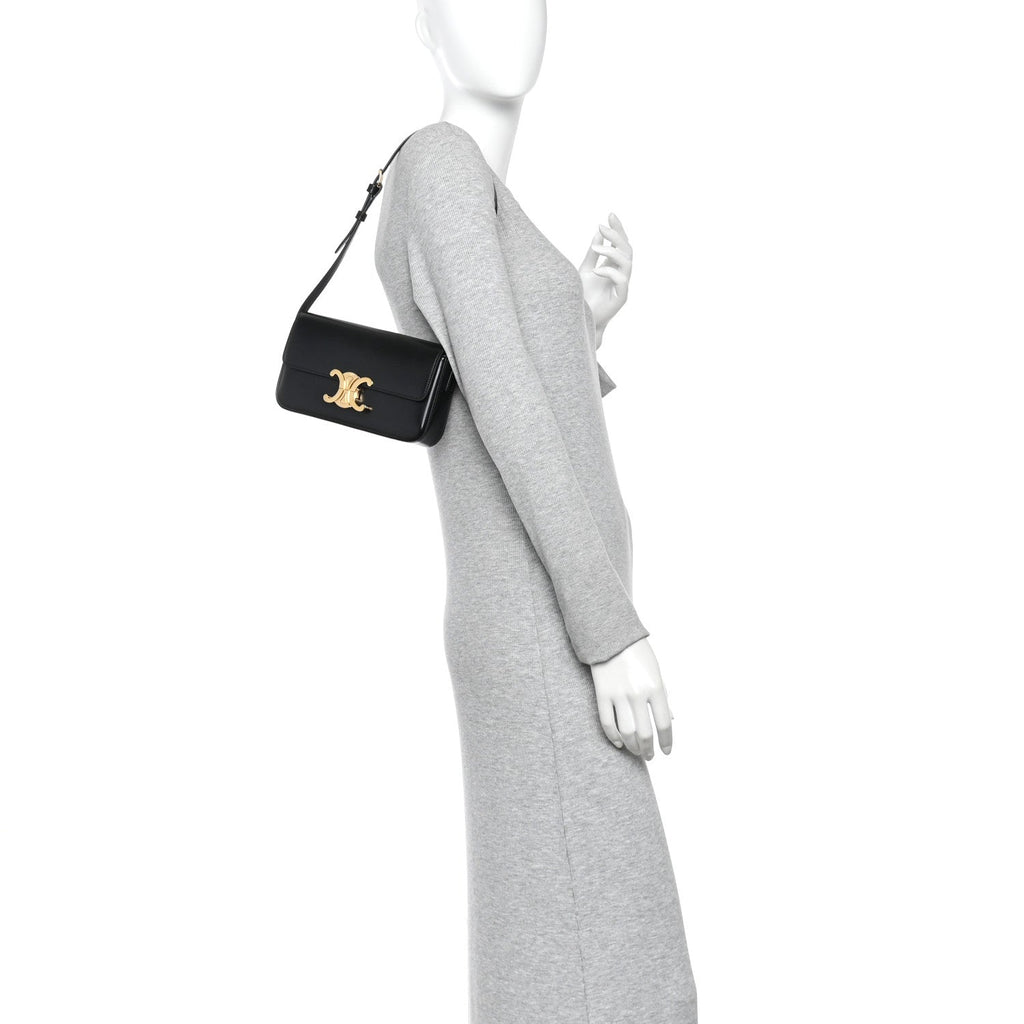 Shiny Calfskin Triomphe Shoulder Bag Black