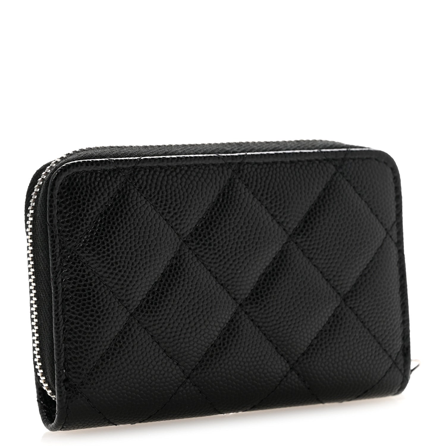 Caviar Quilted Coco Chanel Logo CC Zip Coin Purse Black