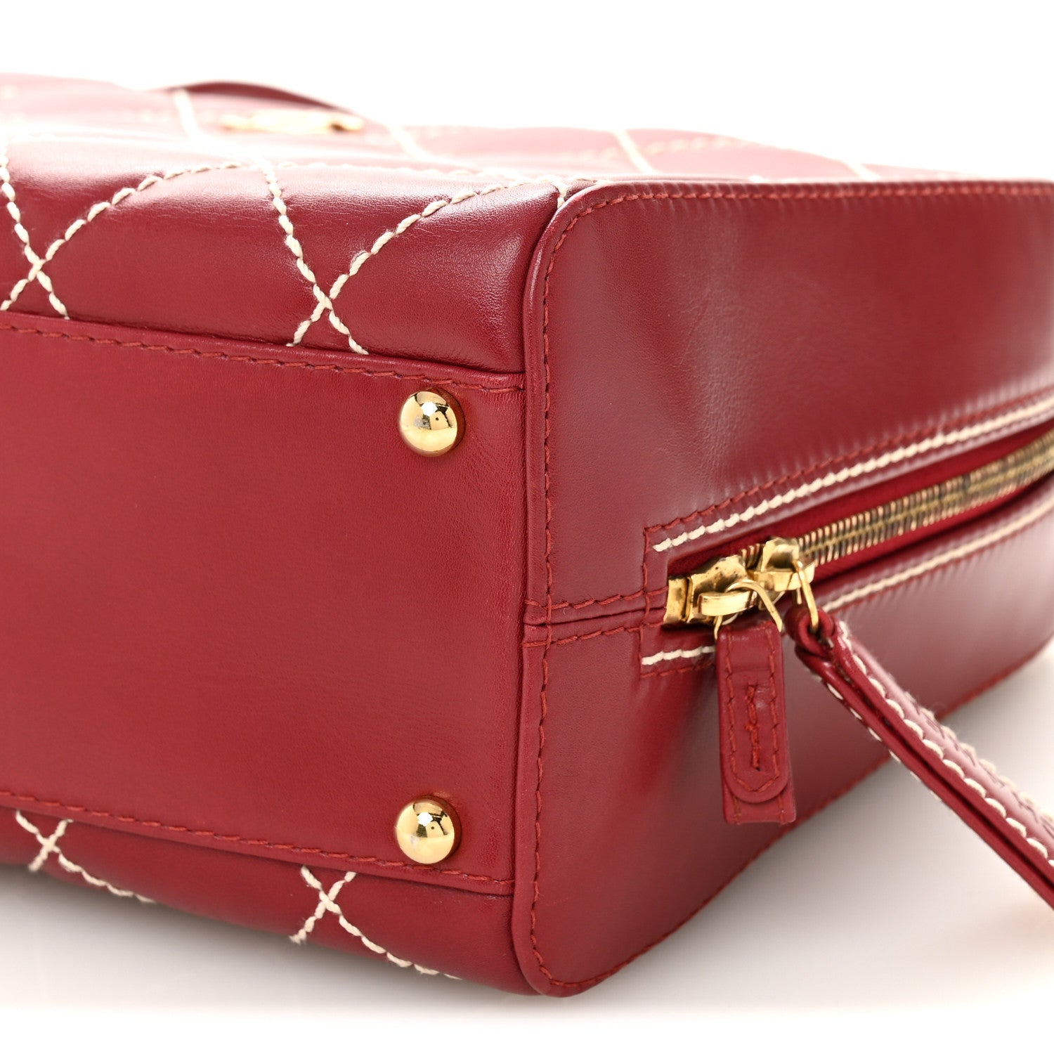 Calfskin Contrast Stitch Surpique Bowler Red