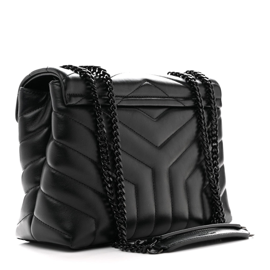 Calfskin Y Quilted Monogram Monochrome Small Loulou Chain Satchel Black