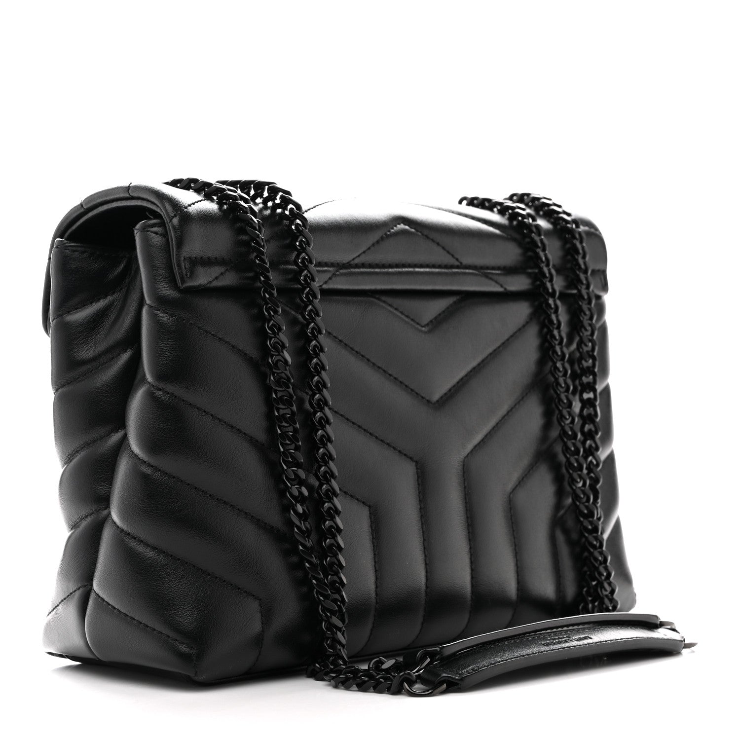 Calfskin Y Quilted Monogram Monochrome Small Loulou Chain Satchel Black