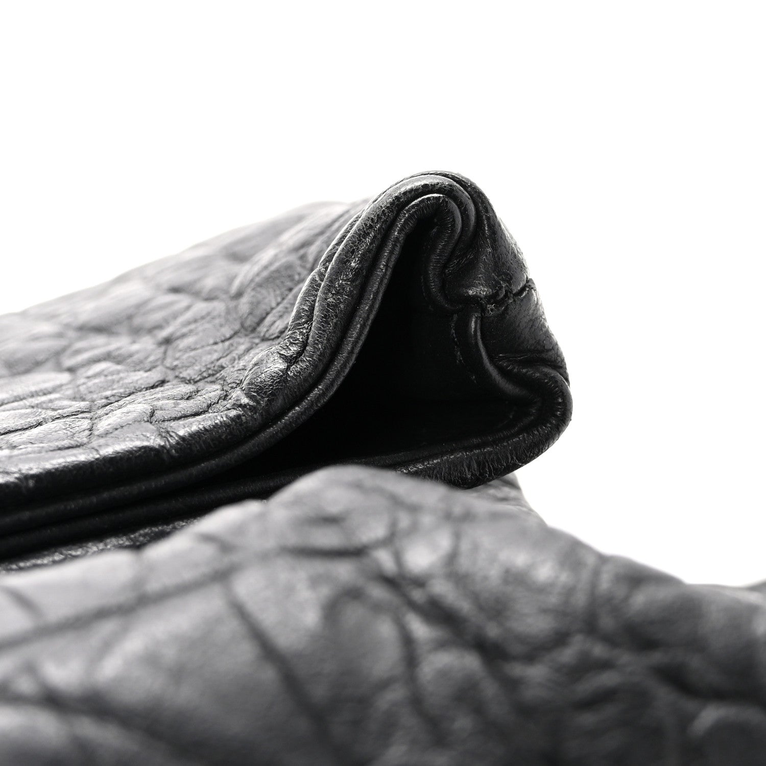 Calfskin Crocodile Embossed Medium West Hollywood Monogram Fold-Over Black