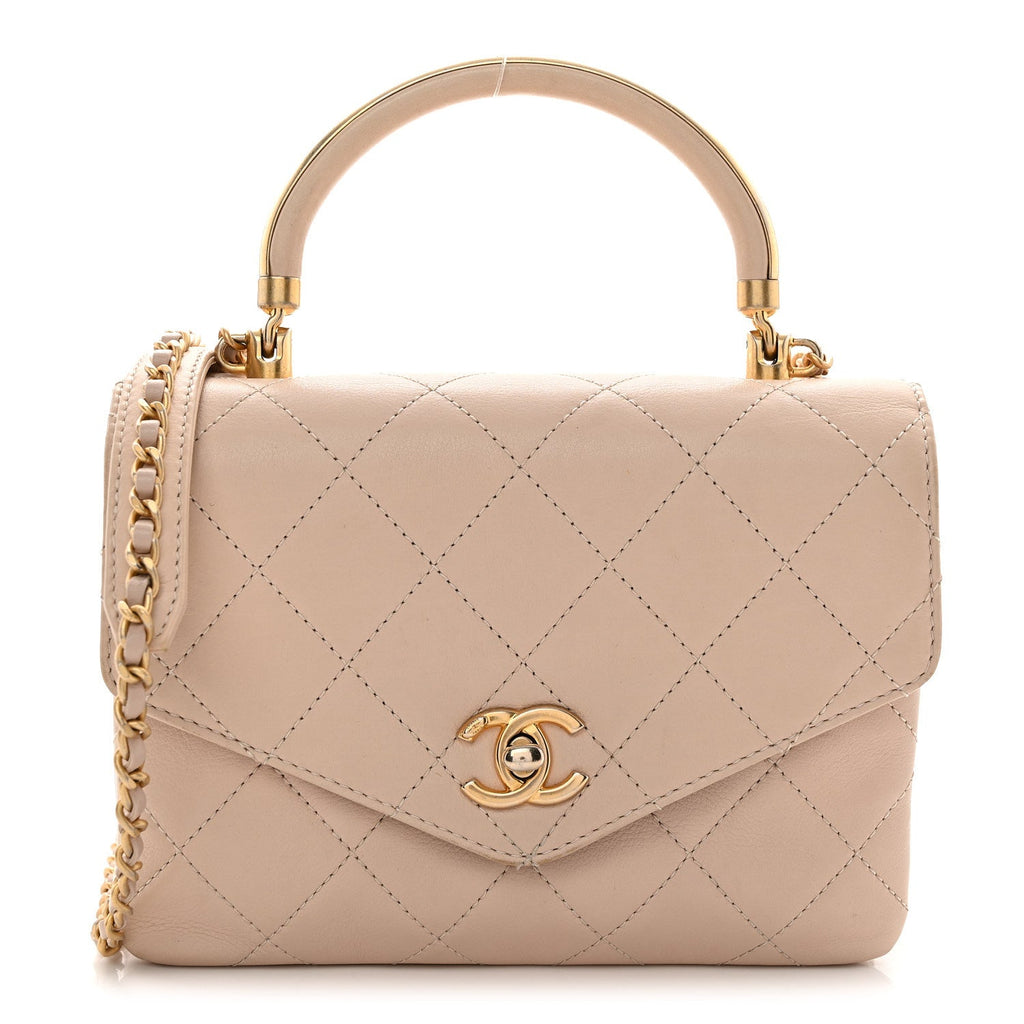 Lambskin Quilted Small Trendy Spirit Top Handle Bag Beige