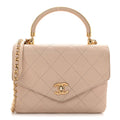 Lambskin Quilted Small Trendy Spirit Top Handle Bag Beige