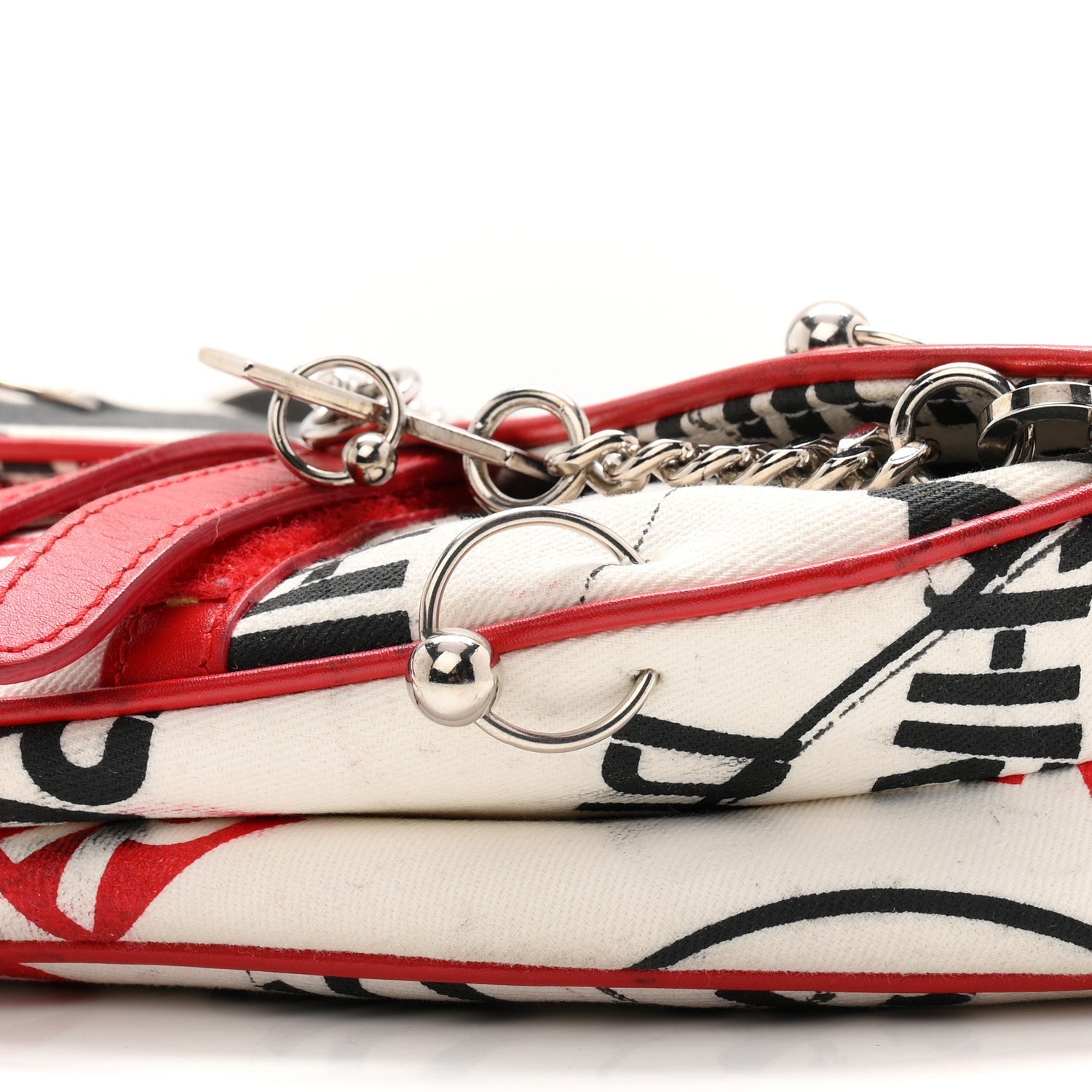 Canvas Hardcore Pierced Saddle Bag White Red Black