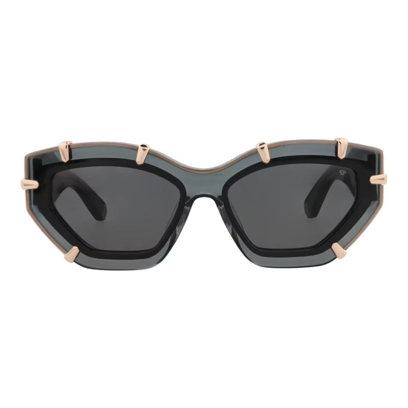 Philipp Plein Sunglasses Cat Eye Full Rim, Transparent Grey/Gold Frame and Smoke Lens SPP099V0819