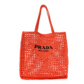 Yarn Raffia Effect Crochet Logo Embroidered Tote Bag Arancio
