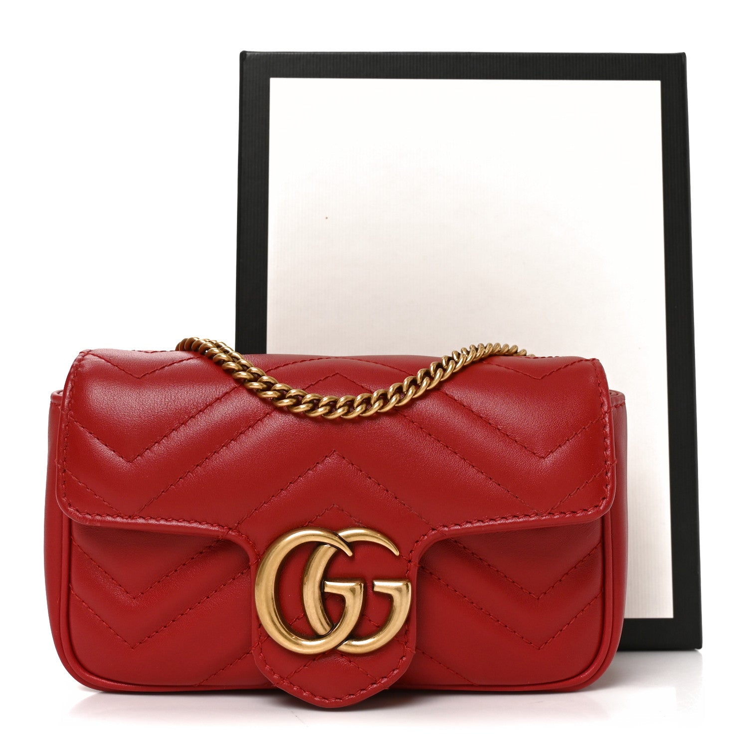 Calfskin Matelasse Super Mini GG Marmont Shoulder Bag Hibiscus Red