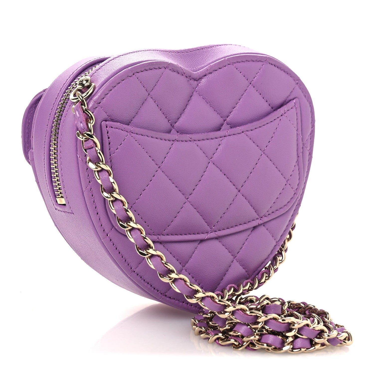 Lambskin Quilted CC In Love Heart Clutch With Chain Purple