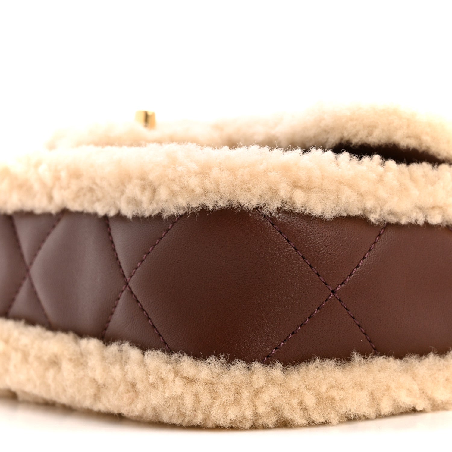Shearling Lambskin Quilted Mini Furry Coco Flap Beige Dark Brown