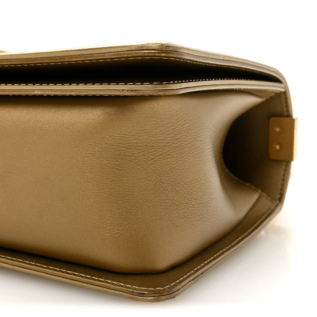 Metallic Patent Calfskin Quilted Medium Boy Flap Gold