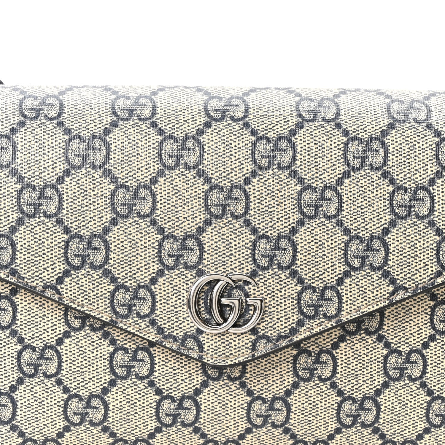 GG Supreme Monogram Textured Dollar Calfskin Web Mini Ophidia Envelope Shoulder Bag Beige Blue