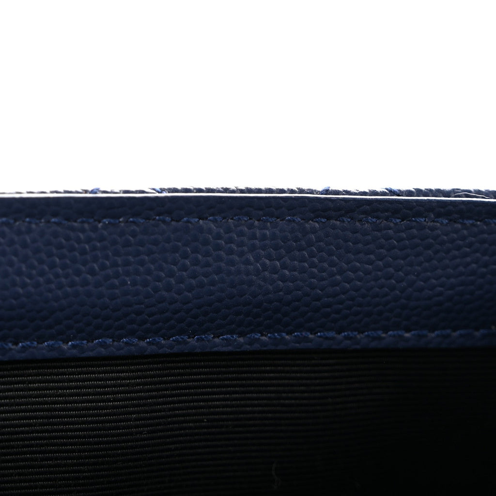 Grain De Poudre Textured Mixed Matelasse Triquilt Small Monogram Satchel Blue Charron