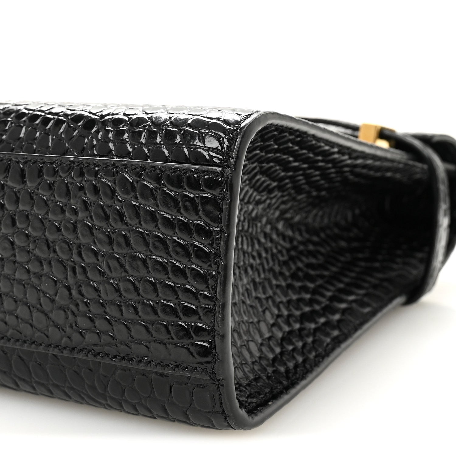 Shiny Calfskin Crocodile Embossed Manhattan Baguette Black