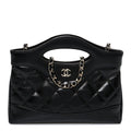Shiny Crumpled Calfskin Quilted Nano 31 Shopping Bag Black