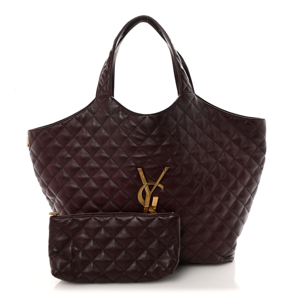 Lambskin Quilted Maxi Icare Shopping Tote  Rouge Cabernet