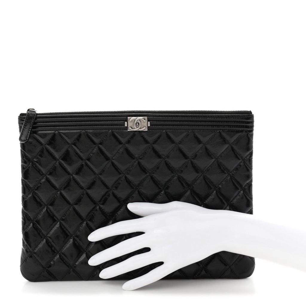 Patent Calfskin Quilted Medium Boy Cosmetic Case Black