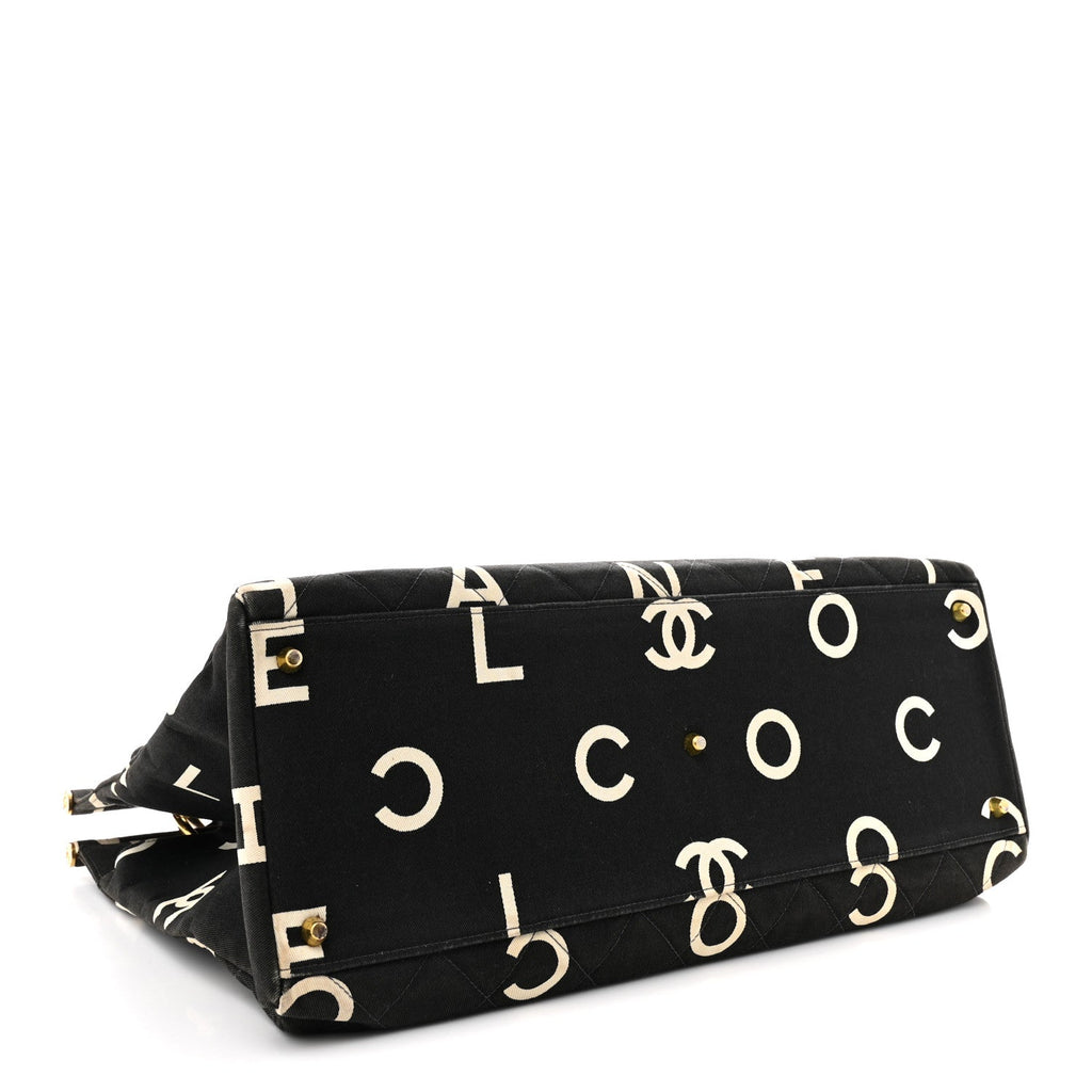 Canvas Printed Quilted Logo Tote Black White