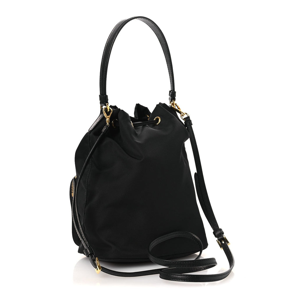 Nylon Vela Saffiano Mini Bucket Crossbody Bag Black