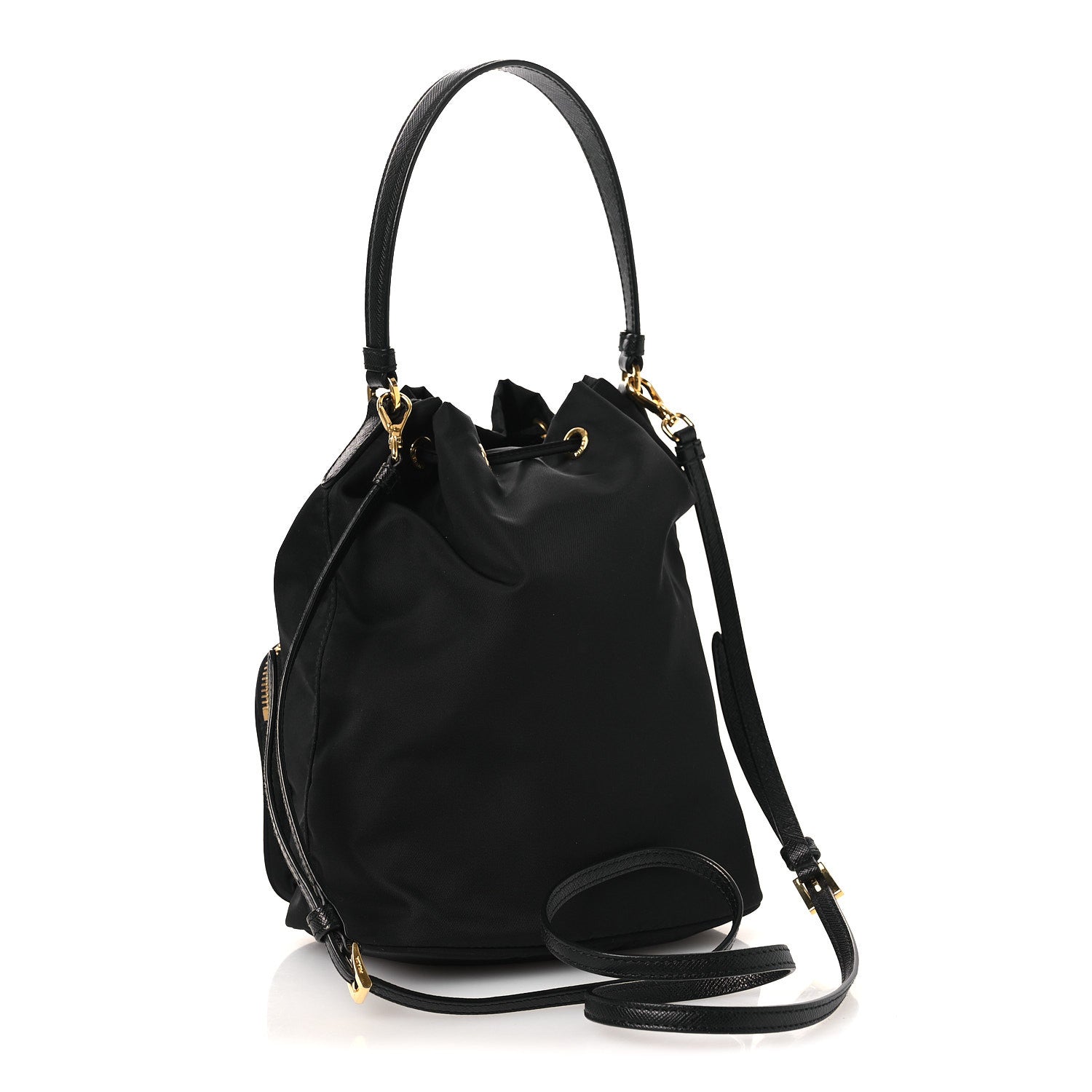 Nylon Vela Saffiano Mini Bucket Crossbody Bag Black