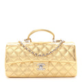 Metallic Caviar Quilted Top Handle East West Flap Gold