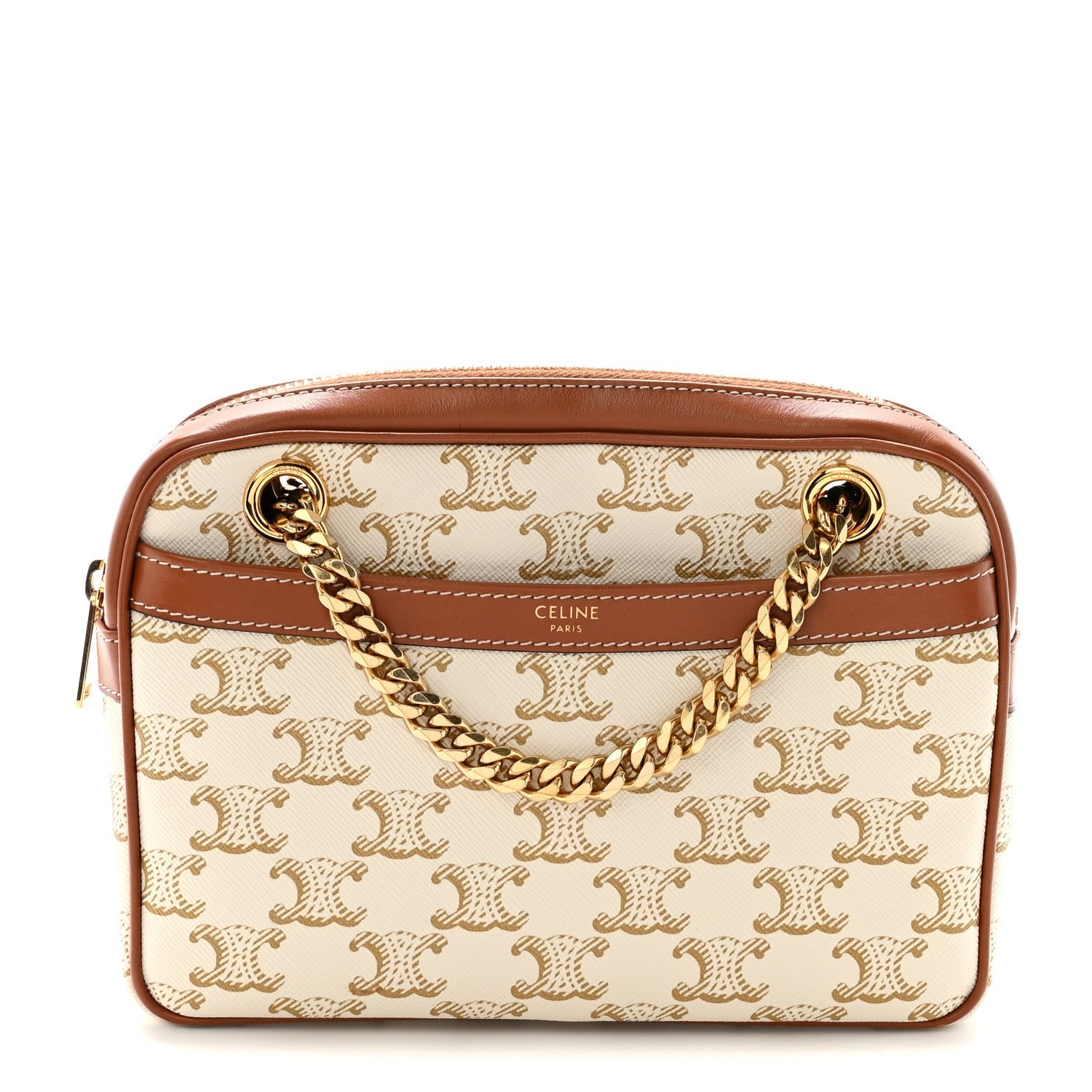 Calfskin Triomphe Canvas Small Patapans White