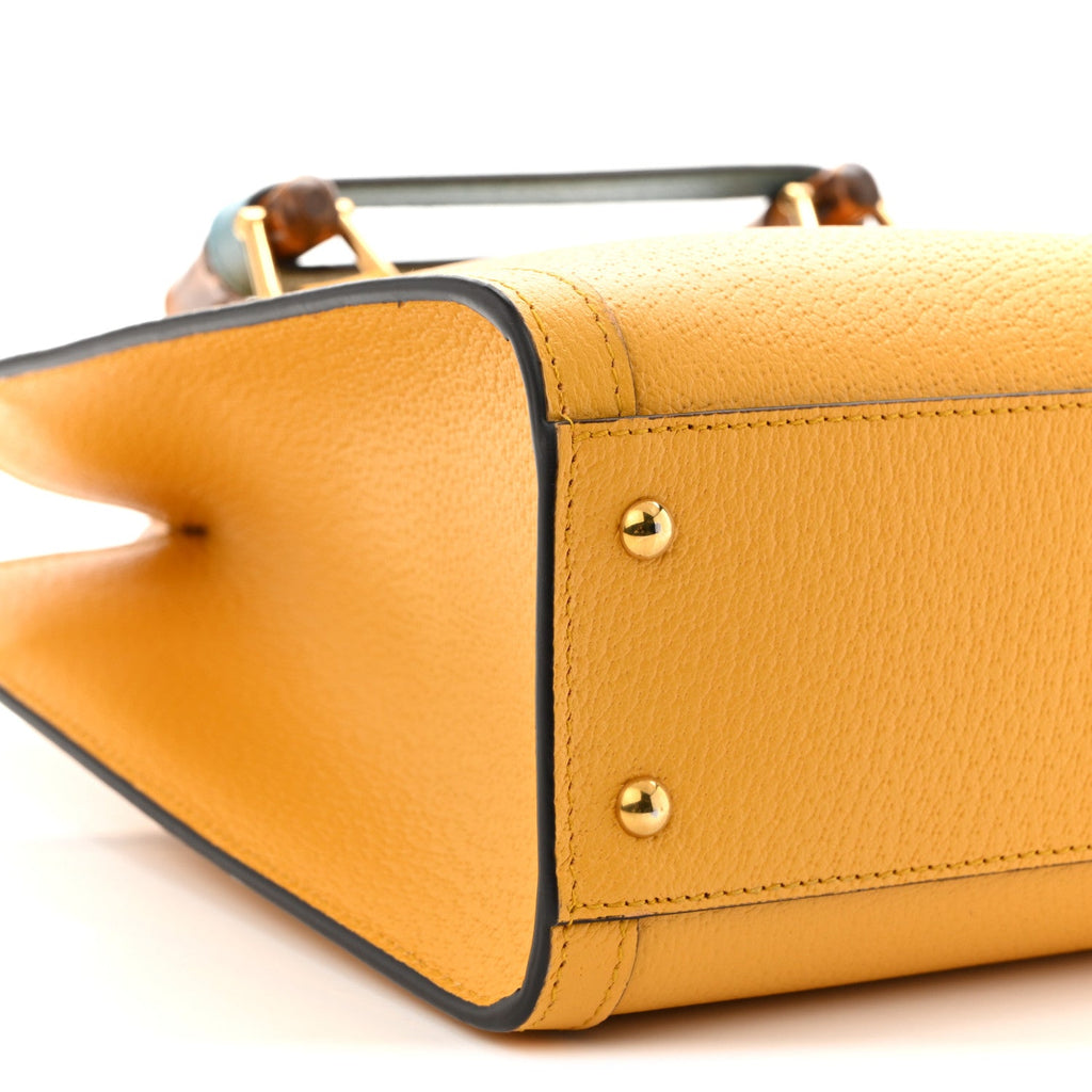 Textured Dollar Calfskin Web Small Diana Tote Bag Yellow Dusty Azure