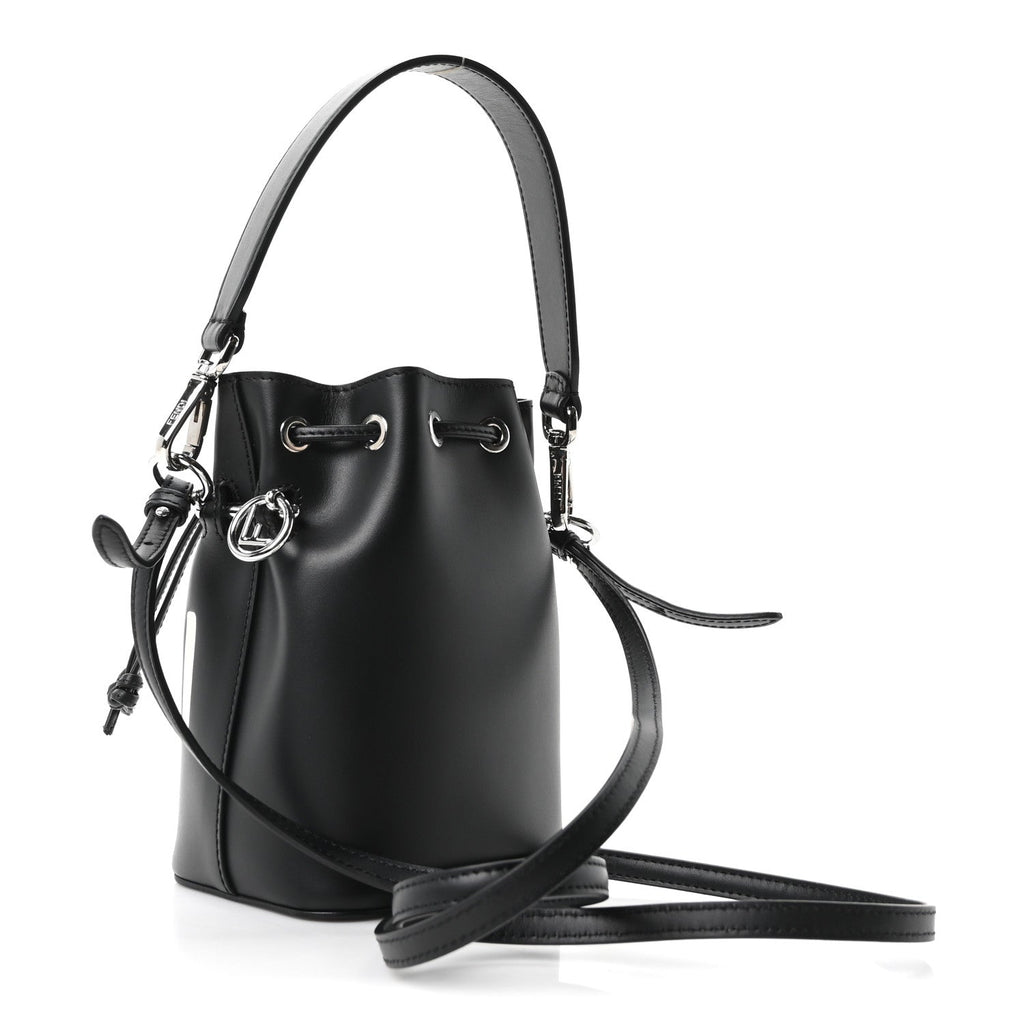 Vitello King F is Fendi Logo Embossed Mini Mon Tresor Bucket Bag Black