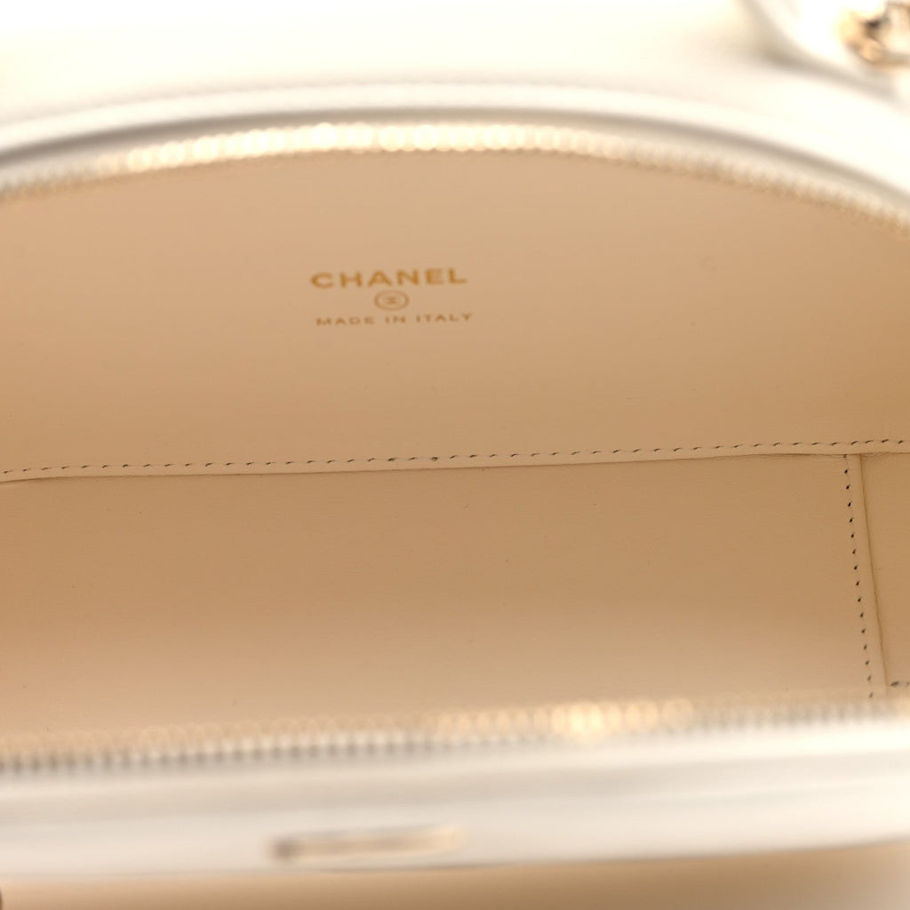 Grained Calfskin Quilted Top Handle Chain Clutch White