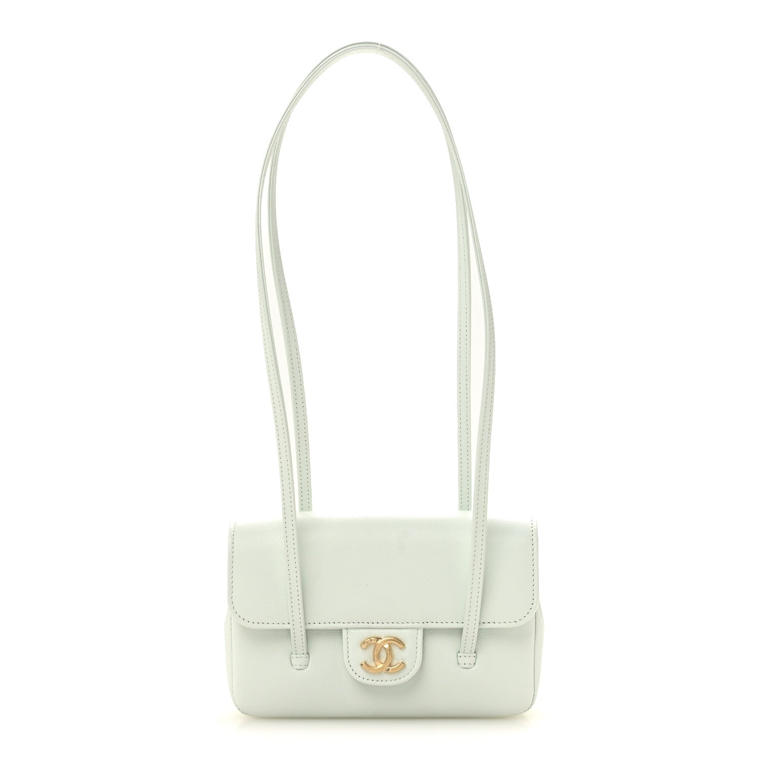 Shiny Caviar Mini Preppy Coco Shoulder Bag Light Blue