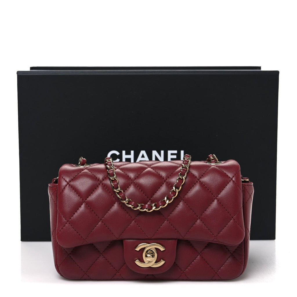 Lambskin Quilted Extra Mini Flap Bag Burgundy