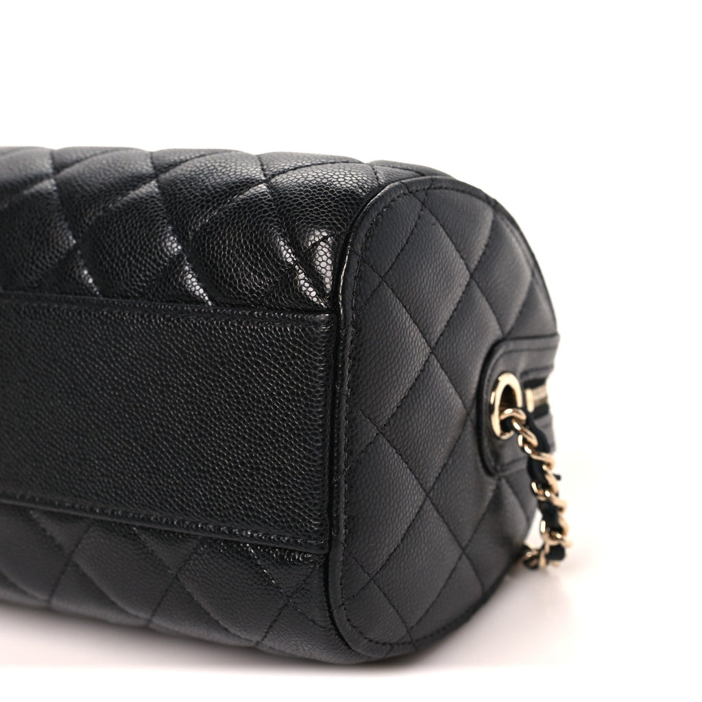 Caviar Quilted Barrel Clutch With Chain  Black