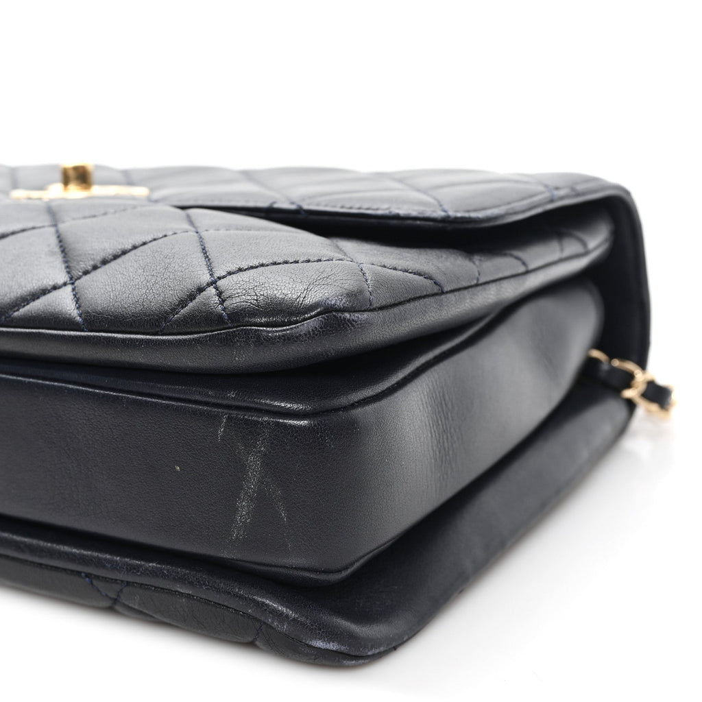 Lambskin Quilted Medium Trendy CC Flap Dual Handle Bag Black