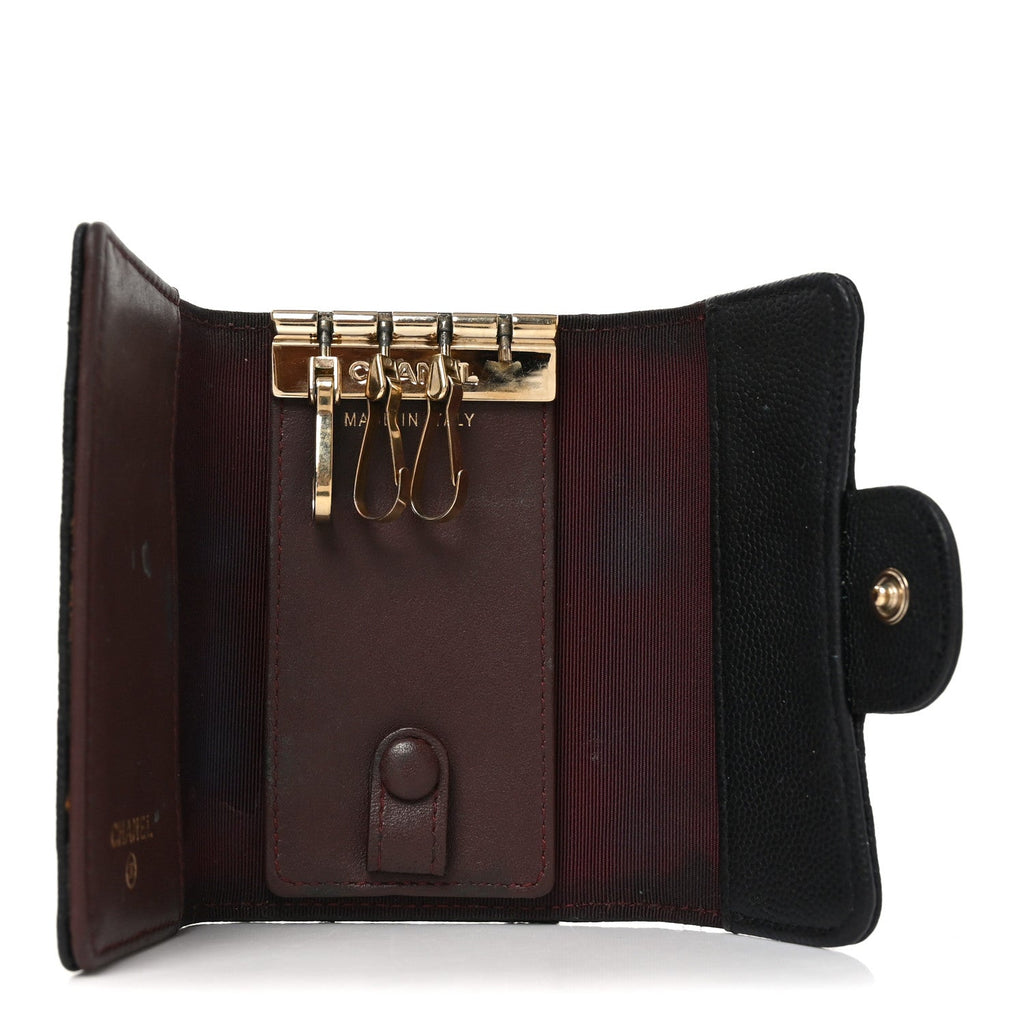 Caviar Quilted Classic 4 Key Holder Wallet Black