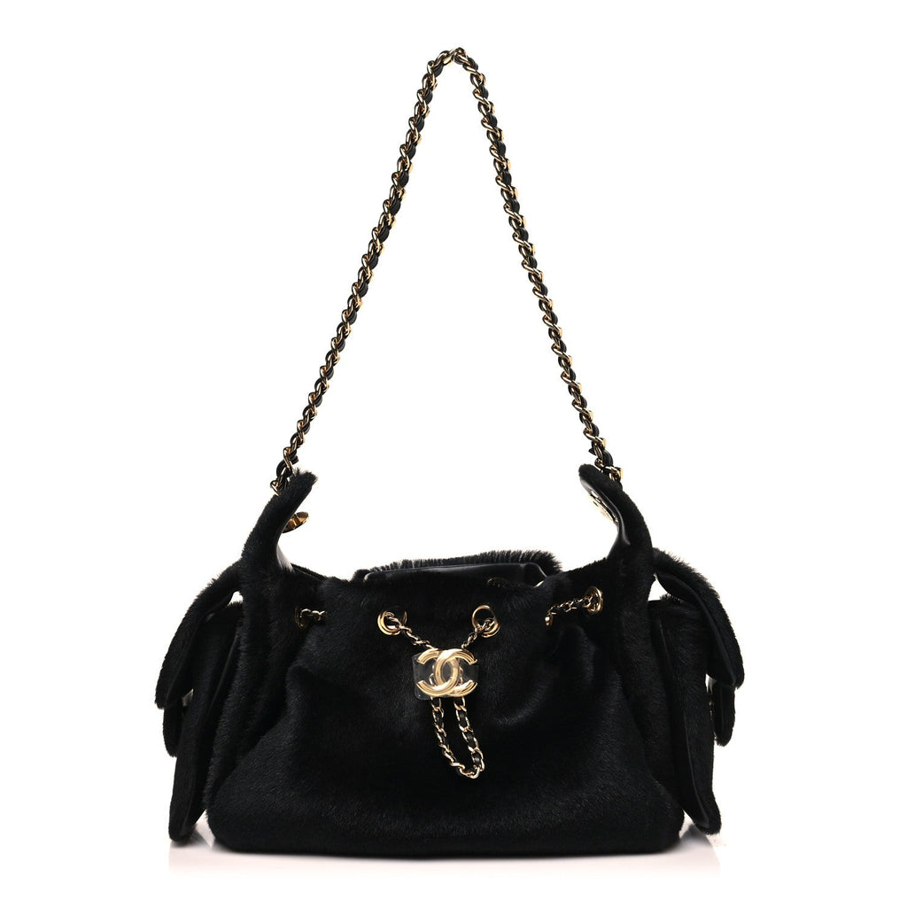 Pony Hair Mini Chanel 25 Handbag Black