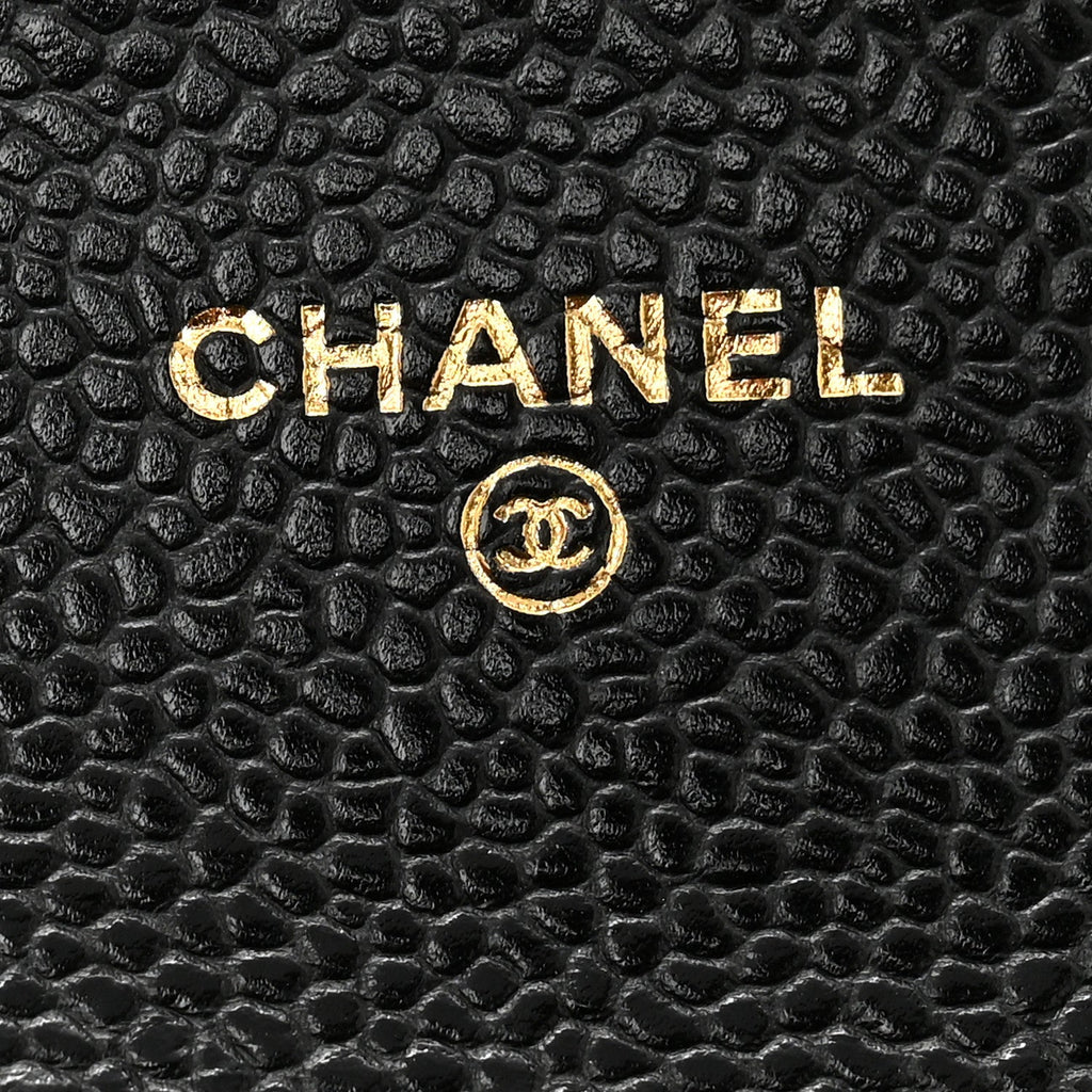 Caviar Quilted Flap Card Holder Wallet Black