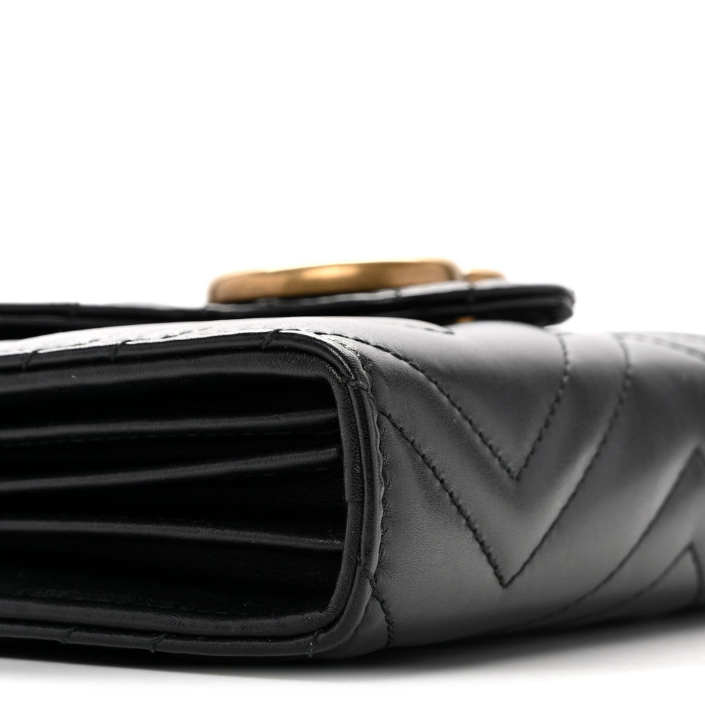 Calfskin Matelasse GG Marmont Chain Wallet Black Black