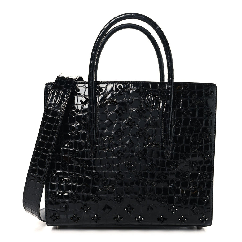 Calfskin Crocodile Embossed Studded Medium Paloma S Black