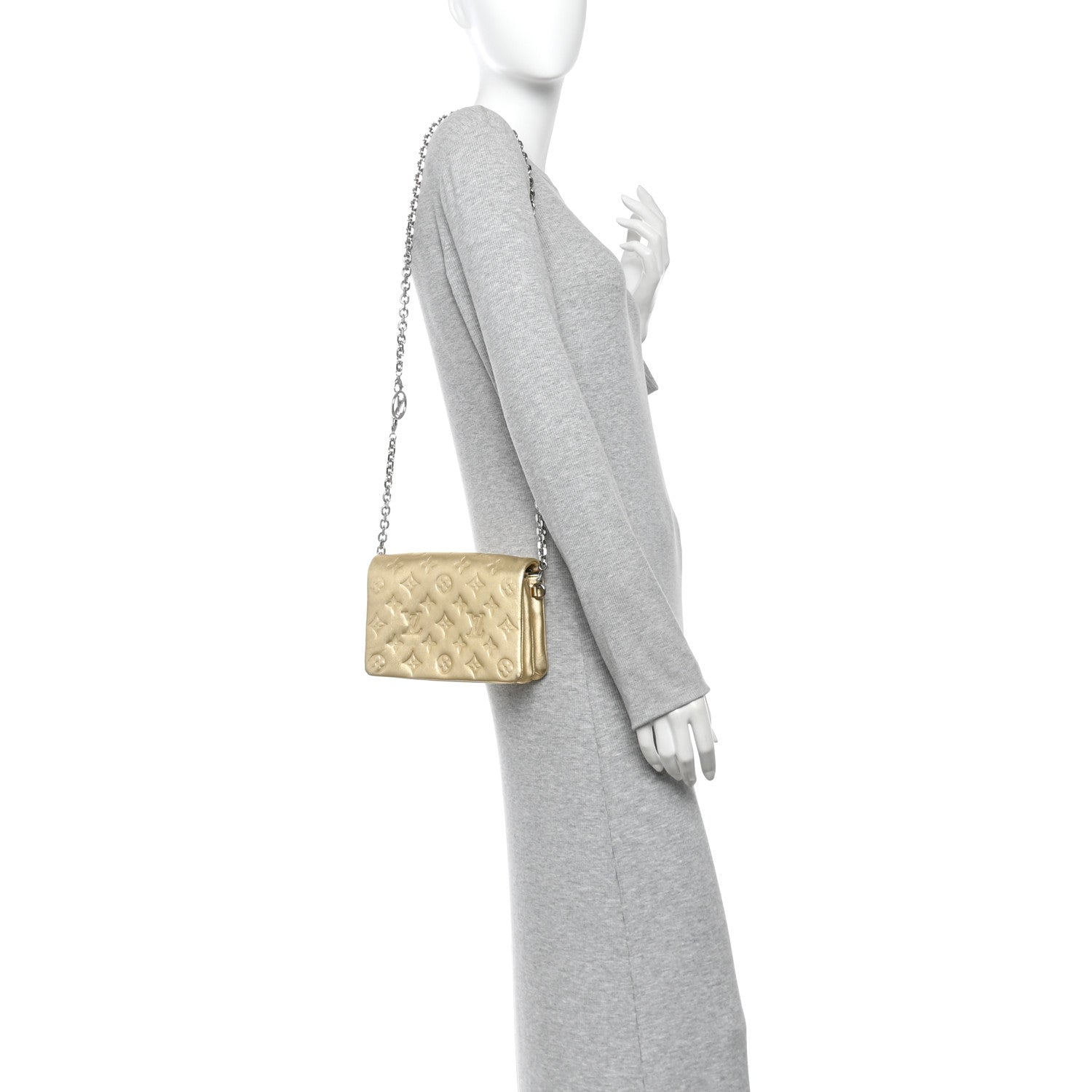 Metallic Lambskin Embossed Monogram Pochette Coussin Gold