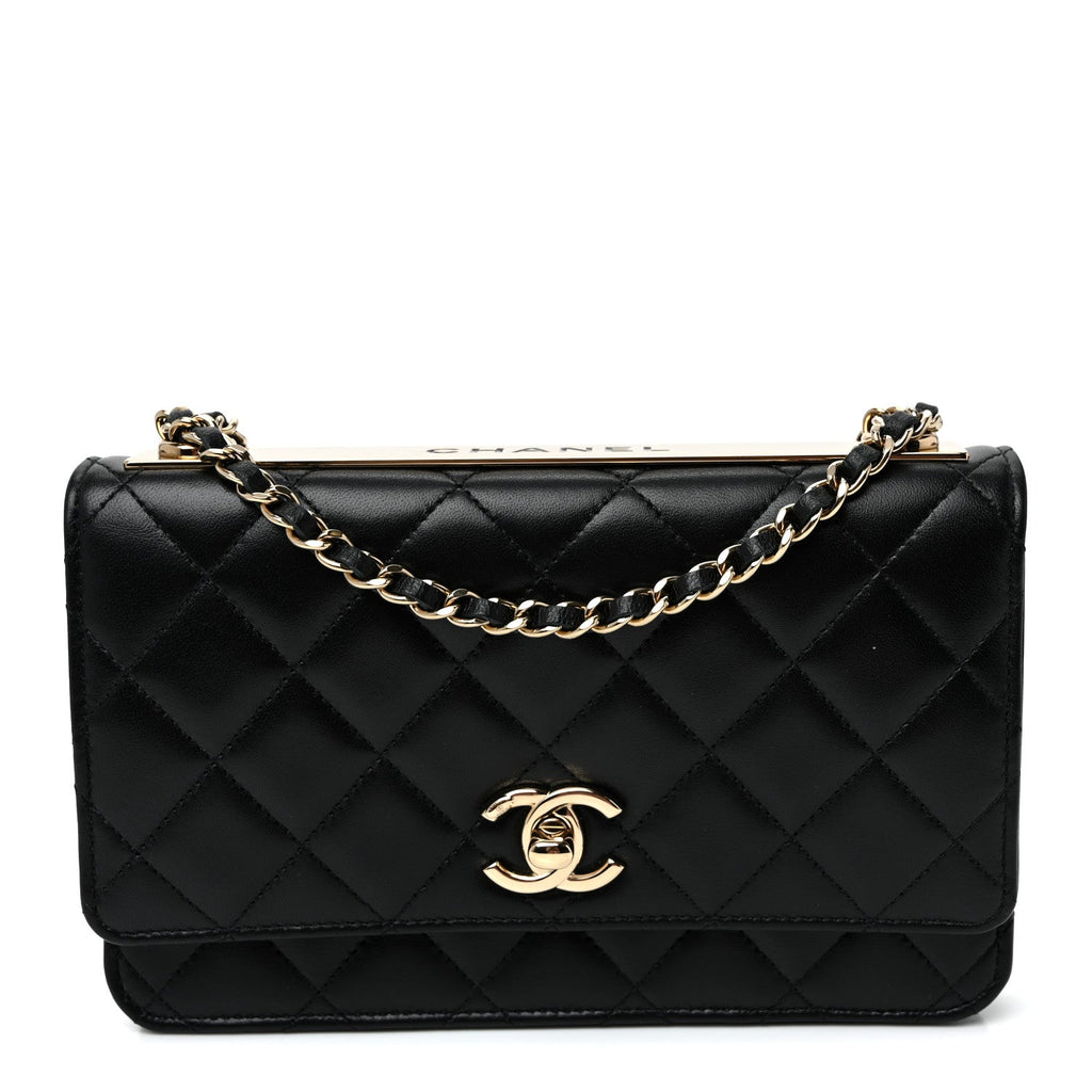 Lambskin Quilted Trendy CC Wallet On Chain WOC Black
