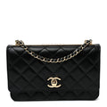 Lambskin Quilted Trendy CC Wallet On Chain WOC Black