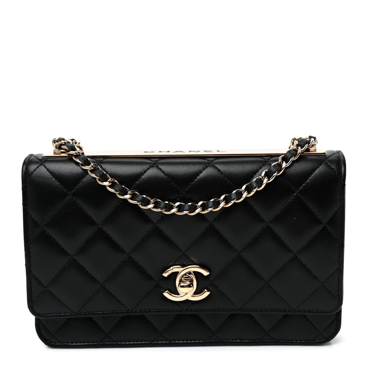 Lambskin Quilted Trendy CC Wallet On Chain WOC Black