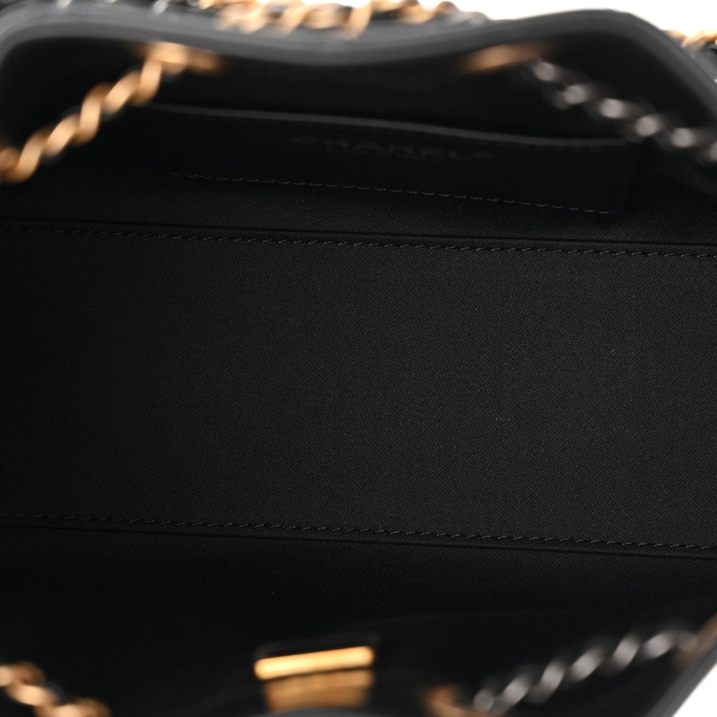 Shiny Crumpled Calfskin Quilted Mini Chanel 25 Handbag Black