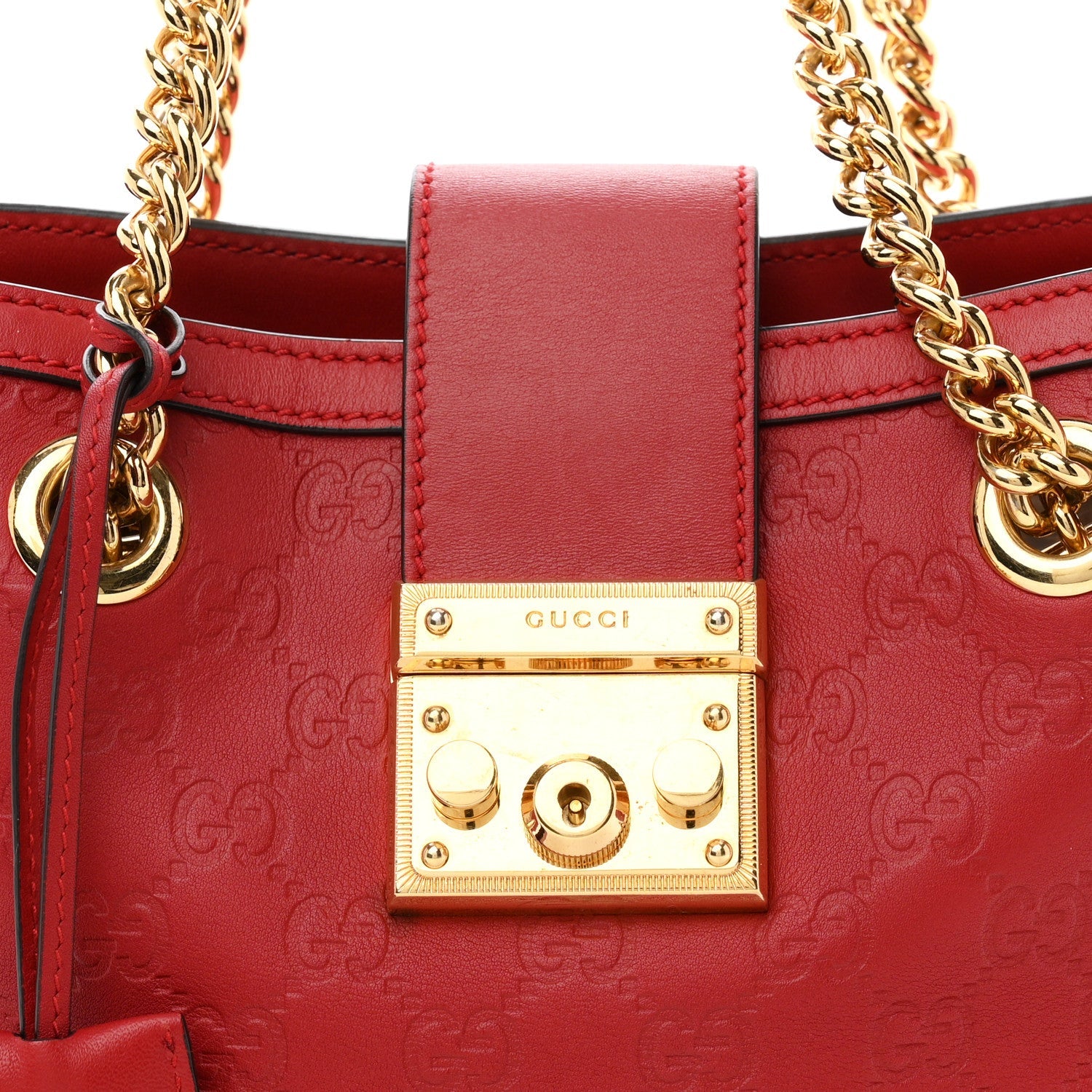 Guccissima Small Padlock Tote Red